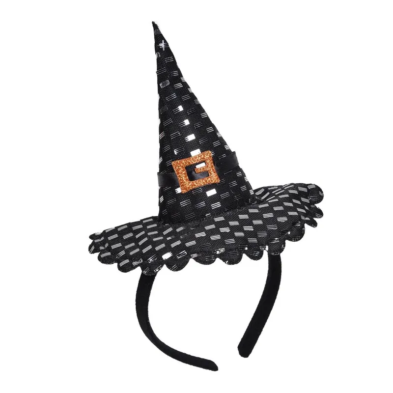 Coroniță cu Pălărie de Vrăjitoare, Neagră cu Detalii Argintii și Glitter Portocaliu, 18 cm