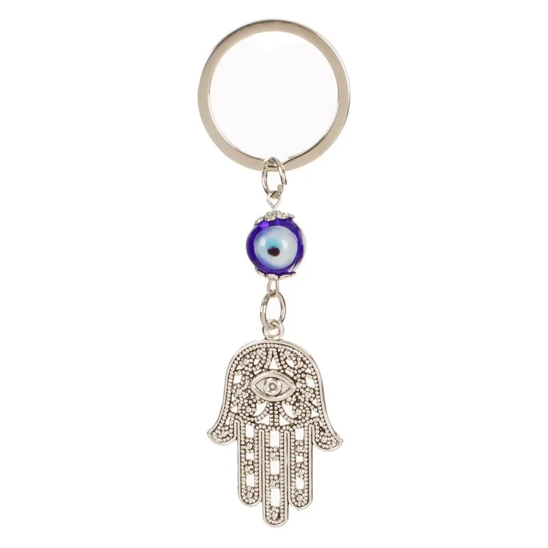 Breloc Metal Fatima cu Ochi Rotund Argintiu Accesoriu Elegant