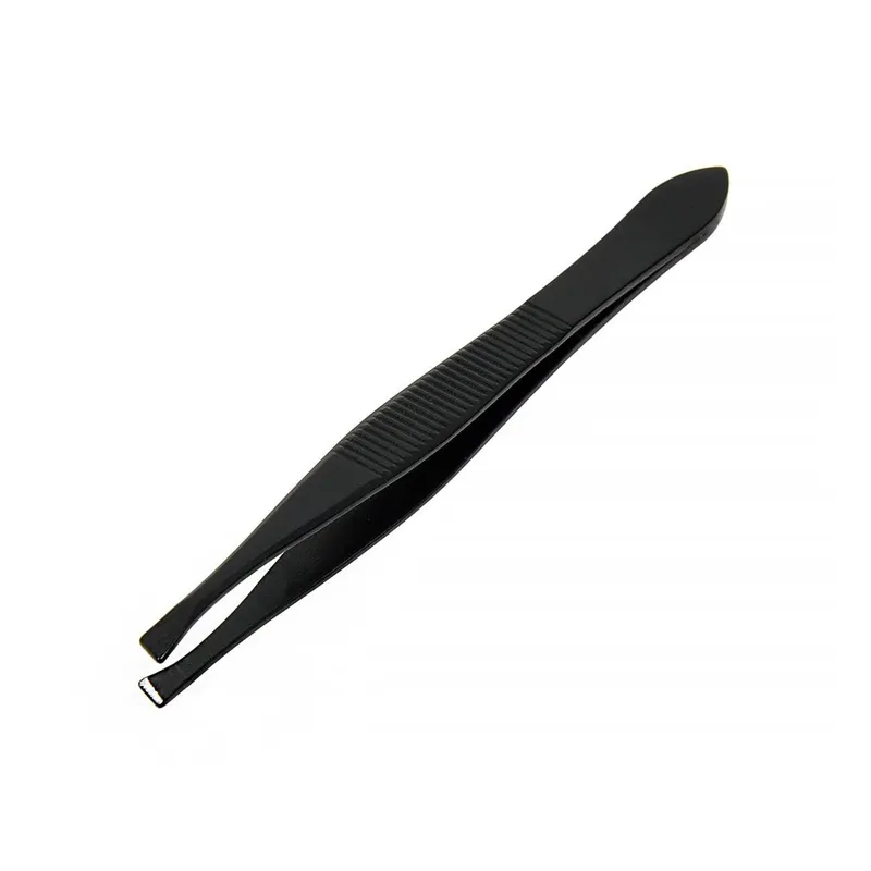 Pensetă neagră din inox cu vârf oblic, 9 cm
