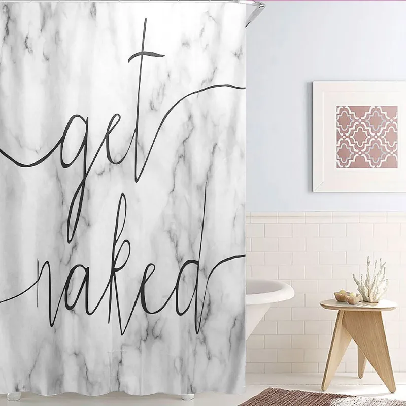 Perdea de dus cu model marmura, Gri, 180x180 cm, Poliester, Rezistenta la apa, Include 12 inele