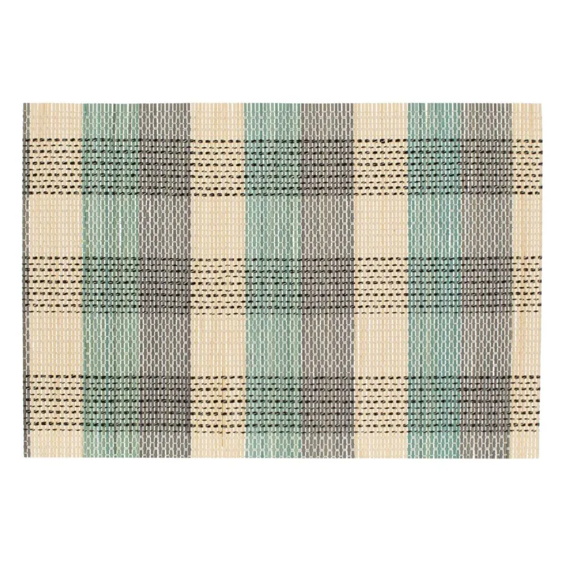Suport farfurii din bambus, model carouri, 45x30cm, Gri/Bej/Verde menta