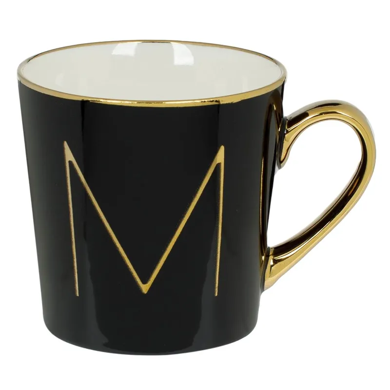 Cana Ceramică Negru cu Detalii Aurii – Design Elegant