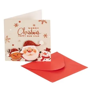 Felicitare de Crăciun 3D cu Moș Crăciun și Cerb, Glitter Roșu, 7x7 cm, cu Plic – poza 2