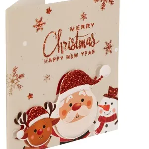 Felicitare de Crăciun 3D cu Moș Crăciun și Cerb, Glitter Roșu, 7x7 cm, cu Plic – poza 3
