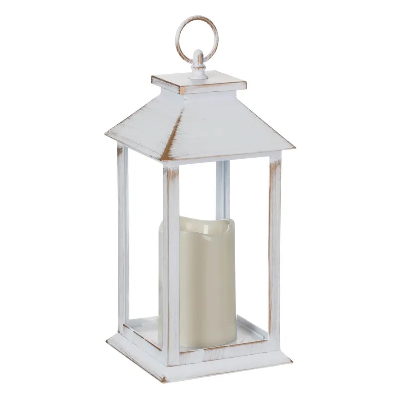 Felinar decorativ alb auriu brushed cu lumanare LED