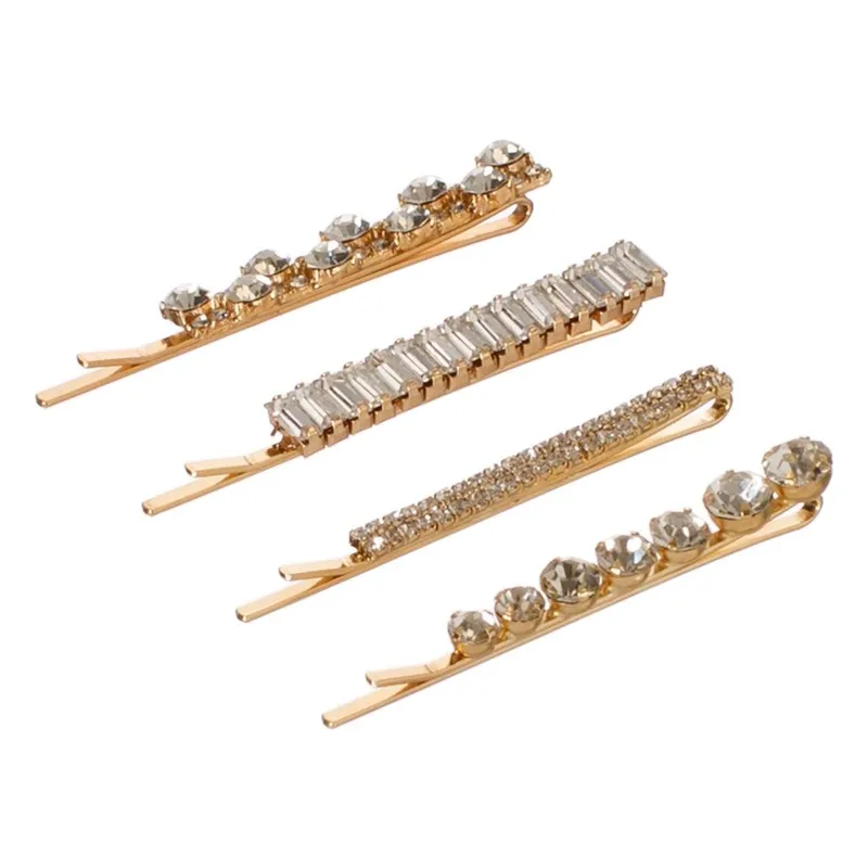 Agrafe de par aurii cu strass, Set 4 buc, 6 cm