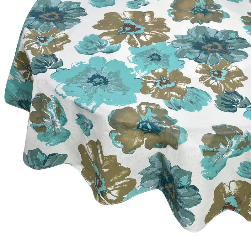 Fată de masă rotundă albă cu model floral ciel/taupe