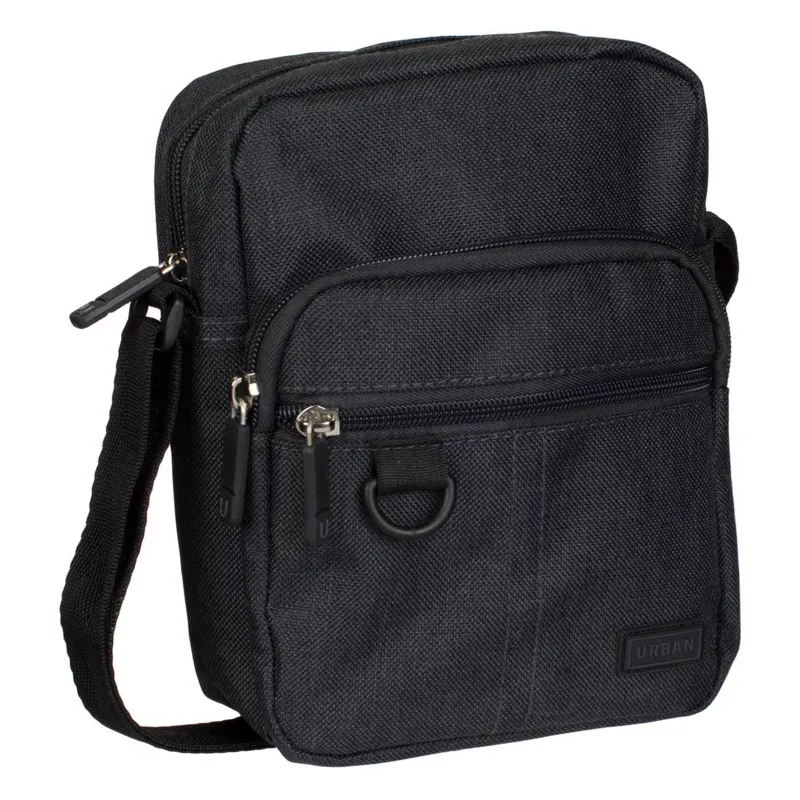 Borsetă pentru bărbați, Neagră, 19.5x8x15cm, Material textil, Curea reglabilă