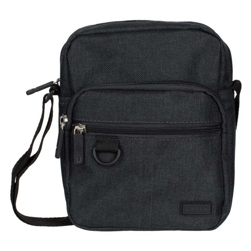 Borsetă pentru bărbați, Neagră, 19.5x8x15cm, Material textil, Curea reglabilă – poza 3