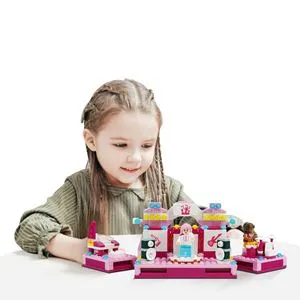 Set de Construcție 2 în 1: Salon de Frumusețe și Scenă Muzicală, 216 piese, Roz