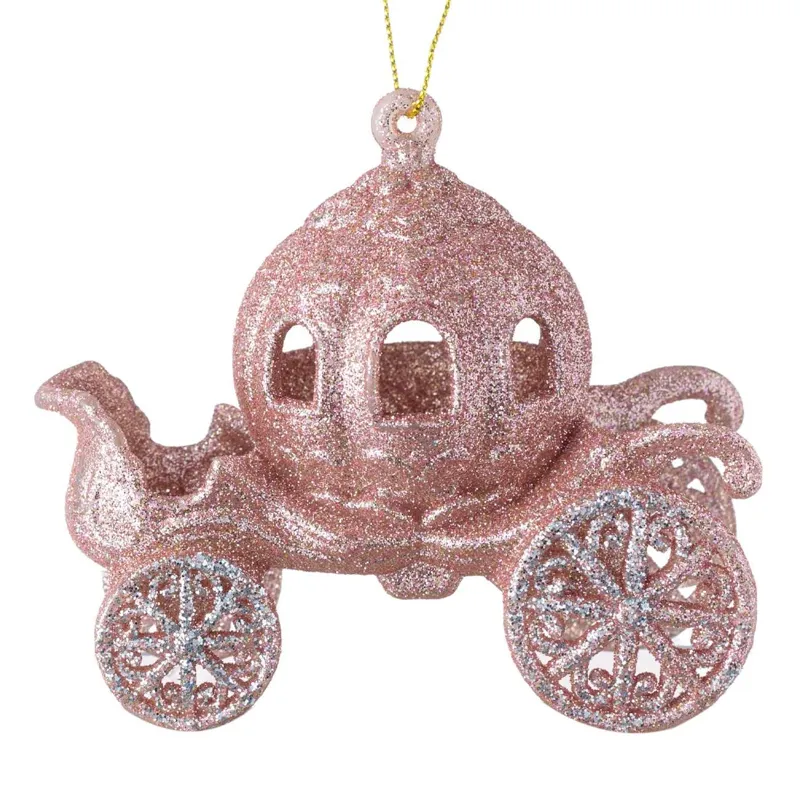 Ornament Brad Crăciun Calească Glitter Roz pentru Decorațiuni de Sărbători