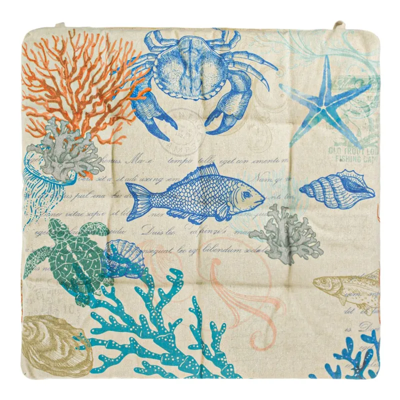 Pernă scaun din bumbac cu model marin, 40x40 cm, Bej