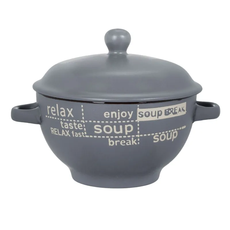 Bol ceramic pentru supă cu mâner și capac