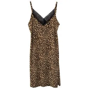 Camasă de Noapte Animal Print cu Dantelă Neagră și Bretele Reglabile