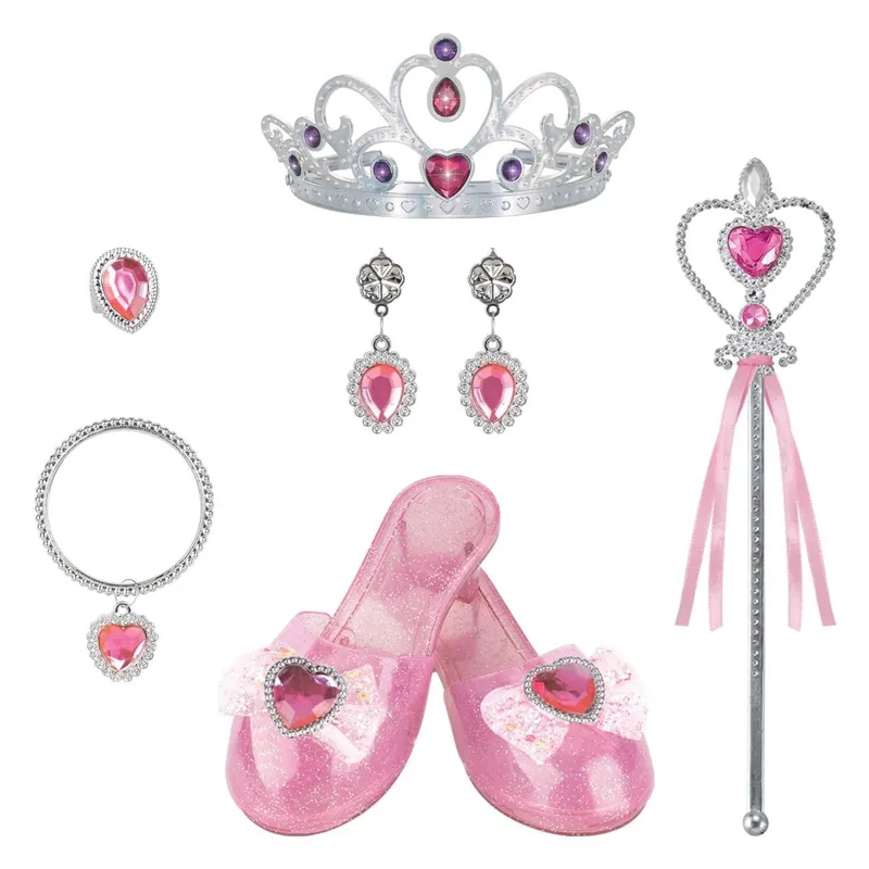 Set Accesorii Printesă Roz, Pantofi și Bijuterii pentru Copii 3+ Ani