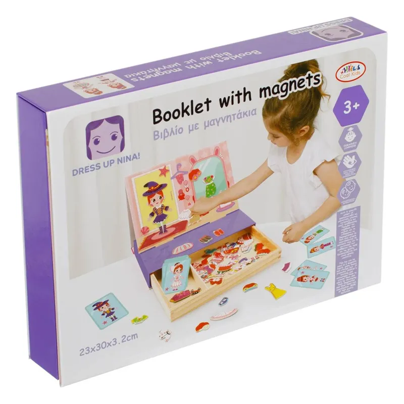 Joc magnetic din lemn cu costume pentru copii, 3+ ani