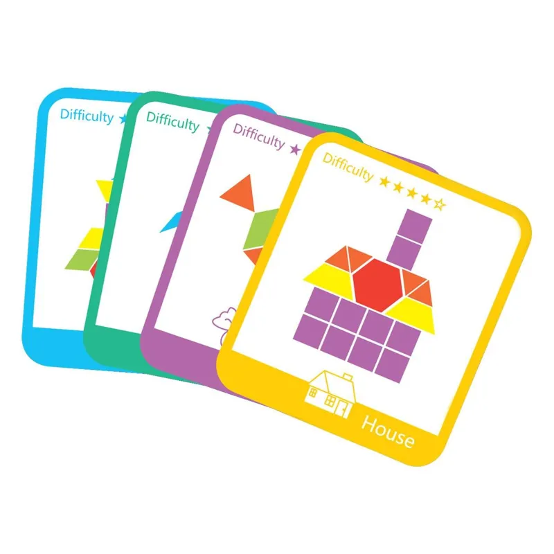 Joc de Societate Tangram din Lemn Colorat, Multicolor, 3+ Ani