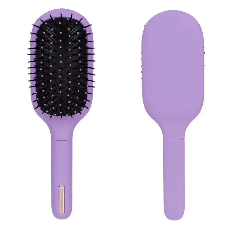 Perie de păr ovală mov, aspect rubber, peri moi, 23 cm
