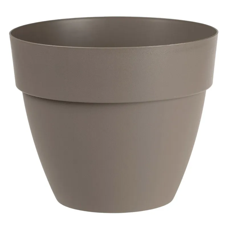 Ghiveci flori rotunde din plastic mocca cu sistem de drenare intern