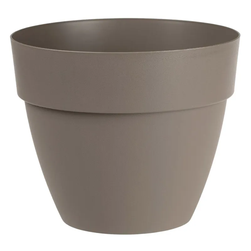 Ghiveci flori rotunde din plastic mocca cu sistem de drenare