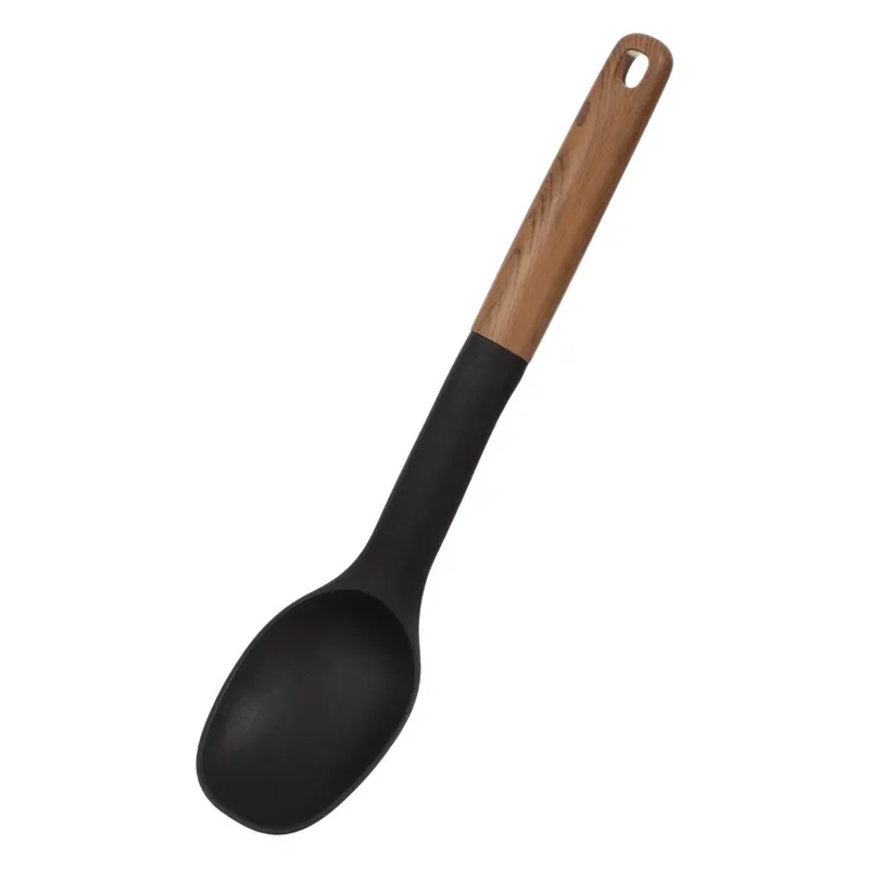 Polonic de Servire din Plastic Negru cu Maner Lemn