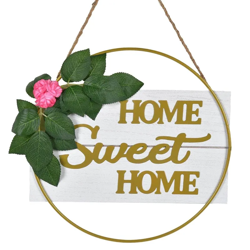 Decoratiune Suspendabila din Lemn cu Cadru Metalic – Stil Farmhouse