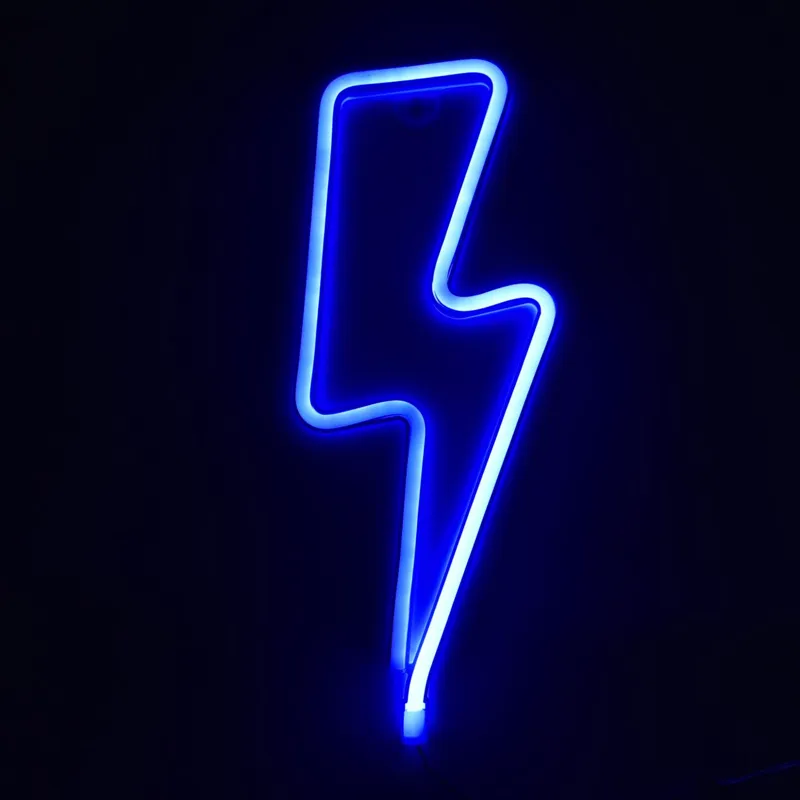 Lampă LED Neon cu Model Fulger, Albastru, 11.5x28cm, Alimentare USB