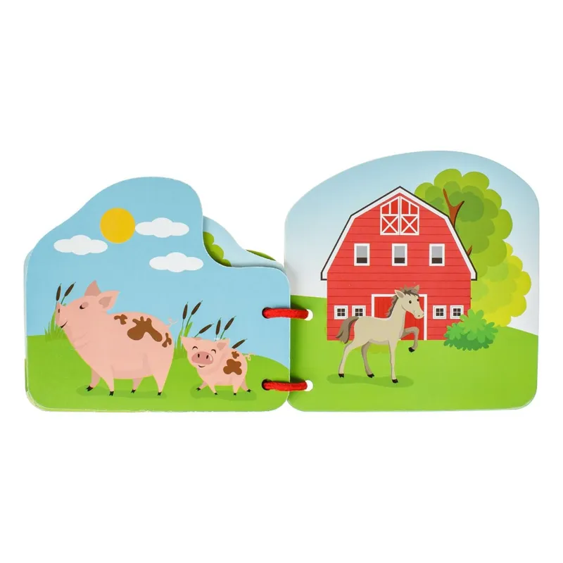 Carte educativă din lemn cu animale de fermă, 12x12 cm, multicolor – poza 3