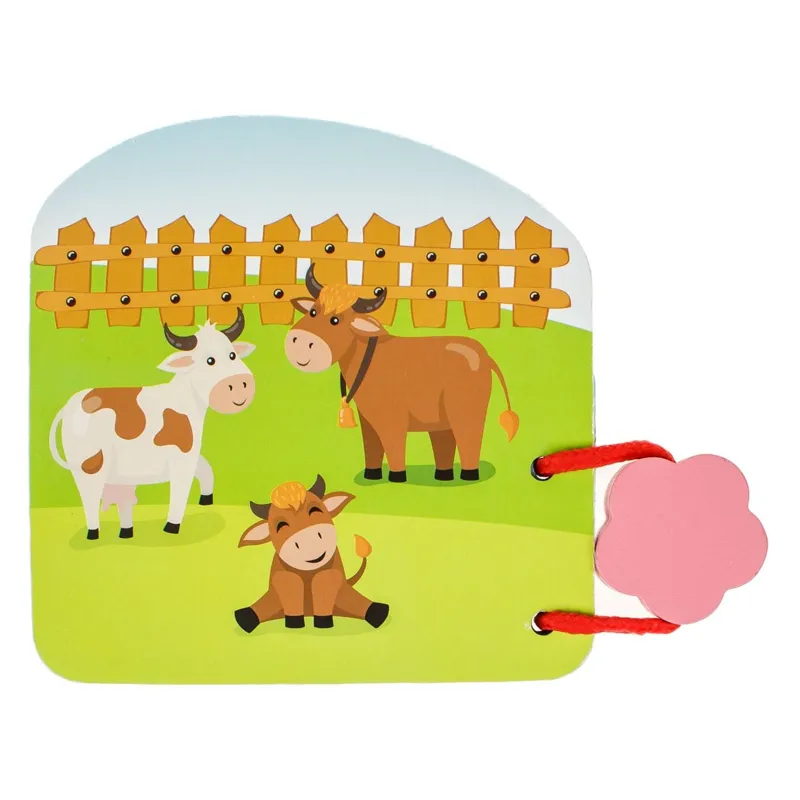 Carte educativă din lemn cu animale de fermă, 12x12 cm, multicolor – poza 4