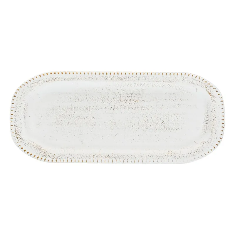 Platou Decorativ Oval din Lemn cu Detalii Auriu Brushed