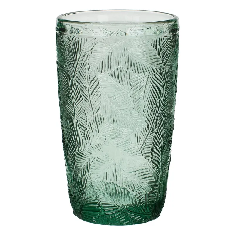 Pahar din Sticlă Verde cu Model Frunze, 380 ml