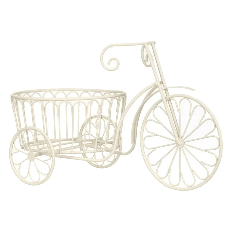 Suport Ghiveci Bicicletă Metalic Ecru cu Ghidon Sculptat