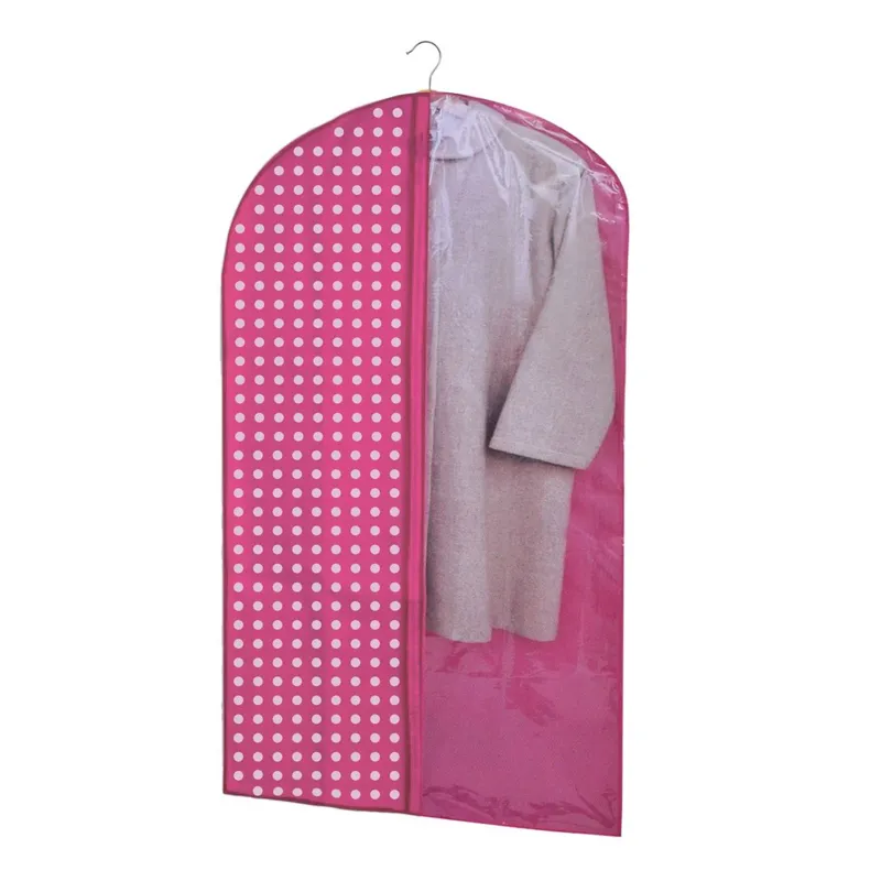 Husa de protecție pentru costume fucsia 65x100 cm transparentă cu buline