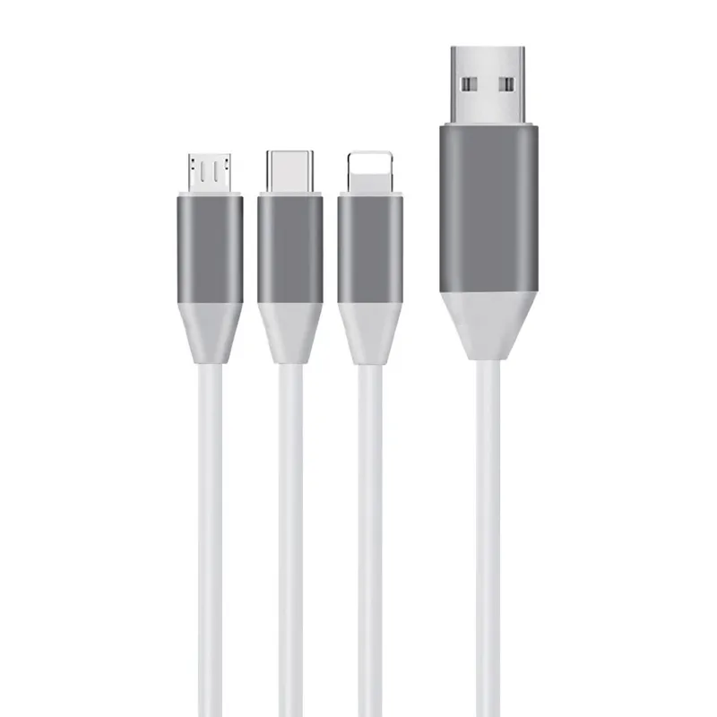 Cablu de încărcare 3 în 1 cu LED, Type-C, 1.5 m, Alb