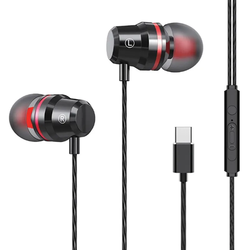 Casti Audio Handsfree cu Microfon si Volum Ajustabil, Type C, Negru, Cablu 120cm