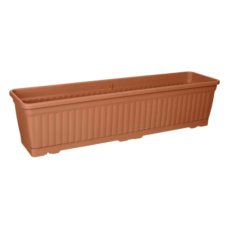 Jardinieră din plastic cu farfurie incorporată, culoare teracotă
