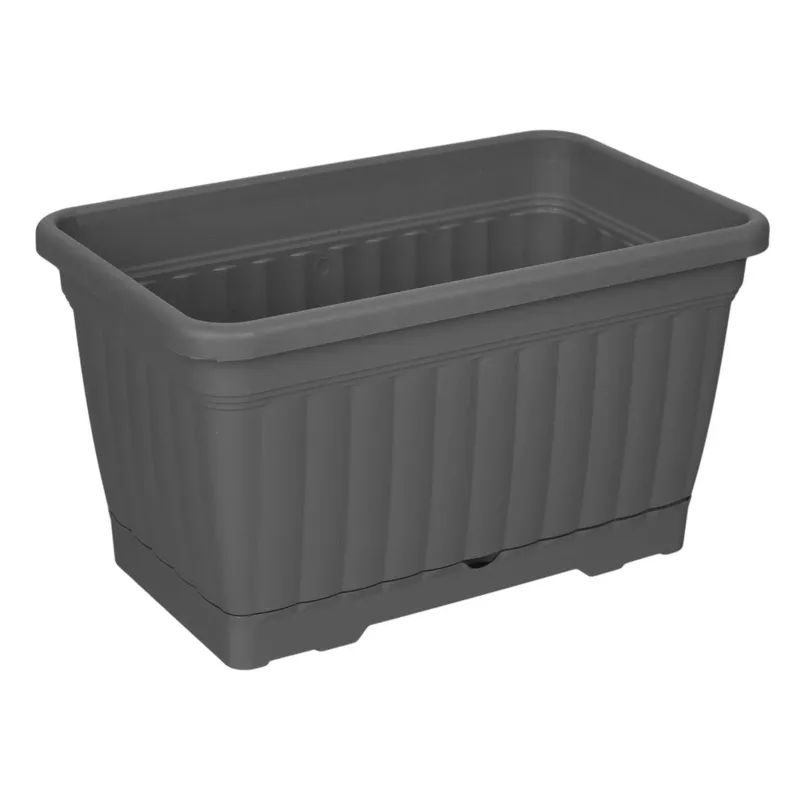 Jardinieră din plastic cu farfurie incorporată antracit, potrivită pentru plante