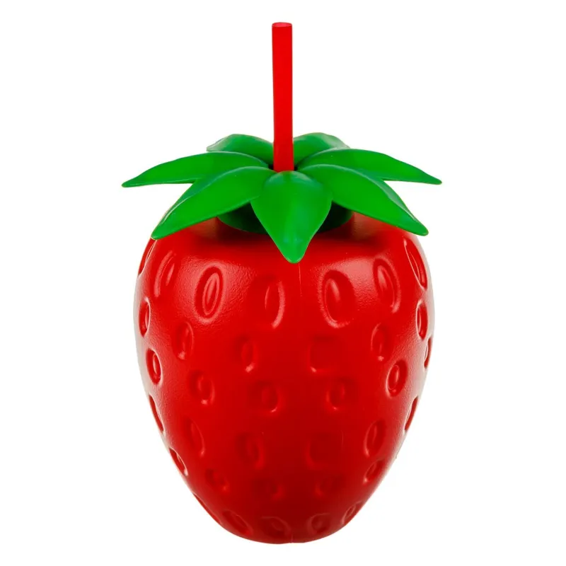 Pahar 3D în formă de căpșună din plastic cu pai