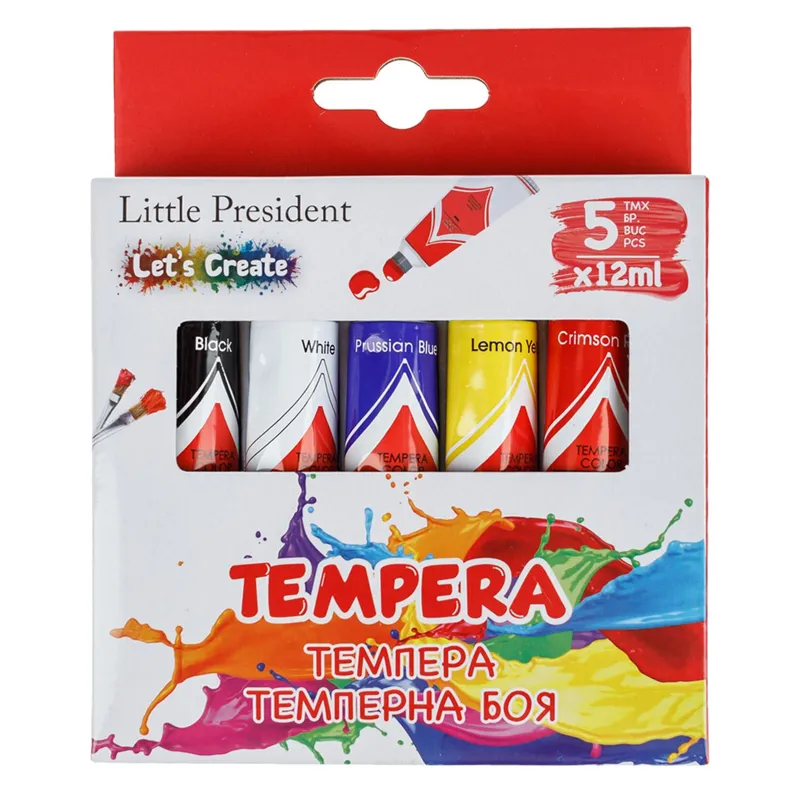 Set 5 Acuarele Tempera în Tuburi, 12 ml - Culori de Bază pentru Copii