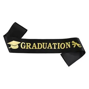 Esarfa de Absolvire Neagra cu Imprimeu Auriu Graduation