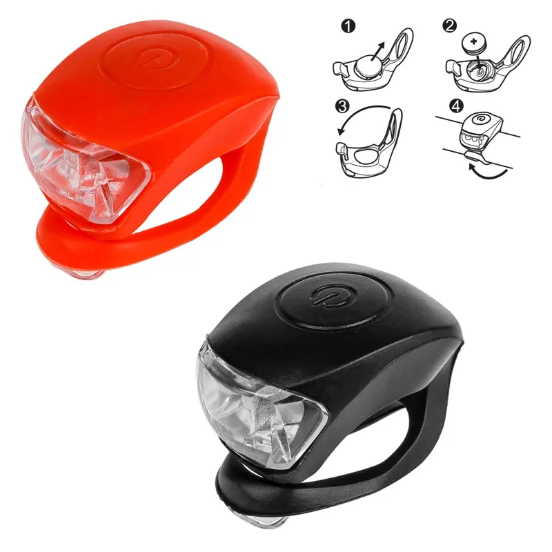 Set 2 lumini bicicleta din silicon, albe si rosii, rezistente la apa