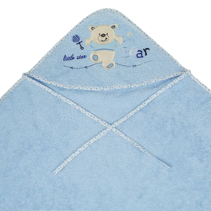 Prosop din Bumbac cu Glugă pentru Copii, Albastru cu Ursuleț, 1x1m – poza 3