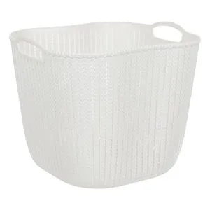 Coș de depozitare din plastic, 38 l, alb perlat, cu mânere și model lanț