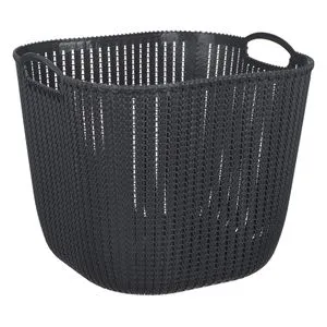 Cos de depozitare din plastic, 38L, gri, patrat, cu manere si model lant