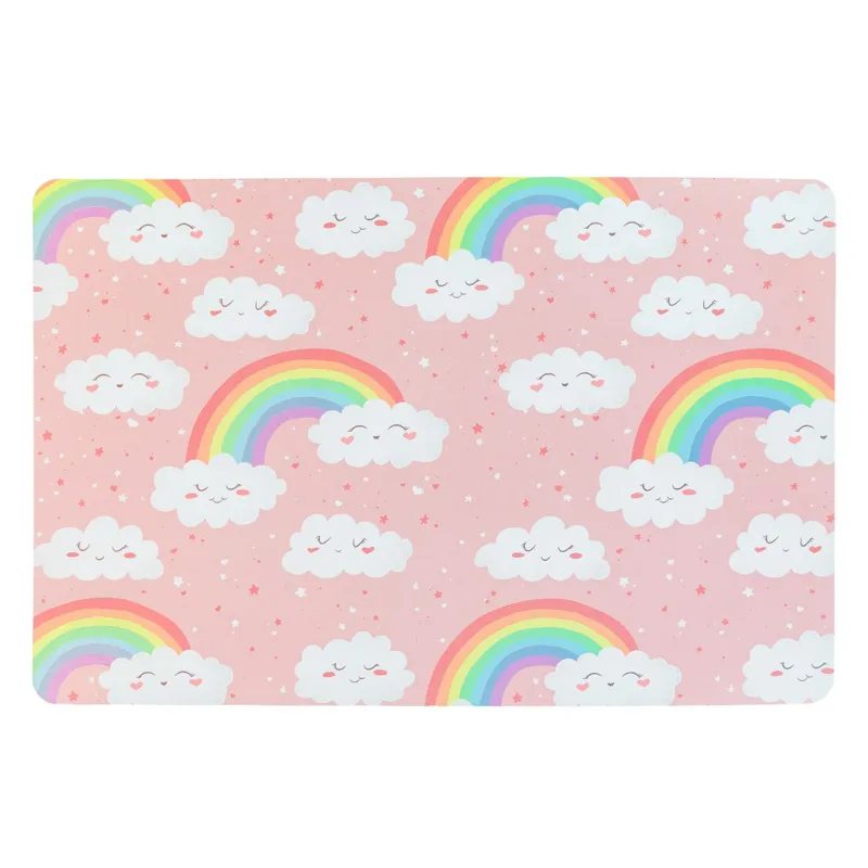 Suport farfurie pentru copii cu model curcubeu și nori, 43.5x28.5cm, roz