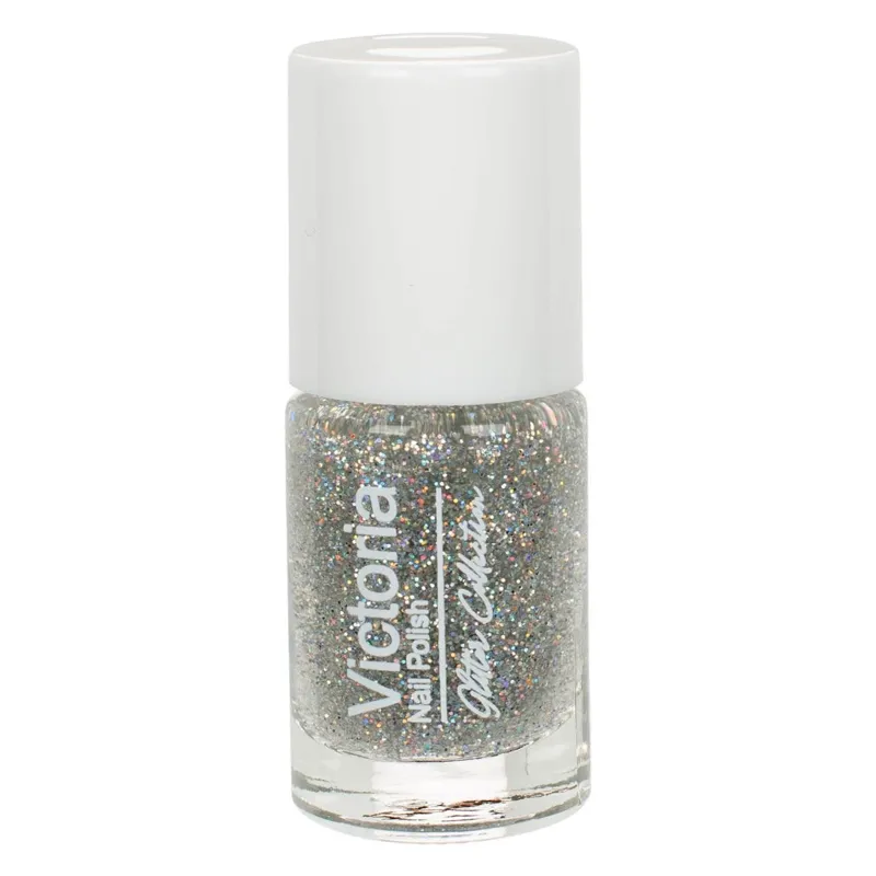 Oja de unghii argintie cu glitter, 6 ml, efect strălucitor