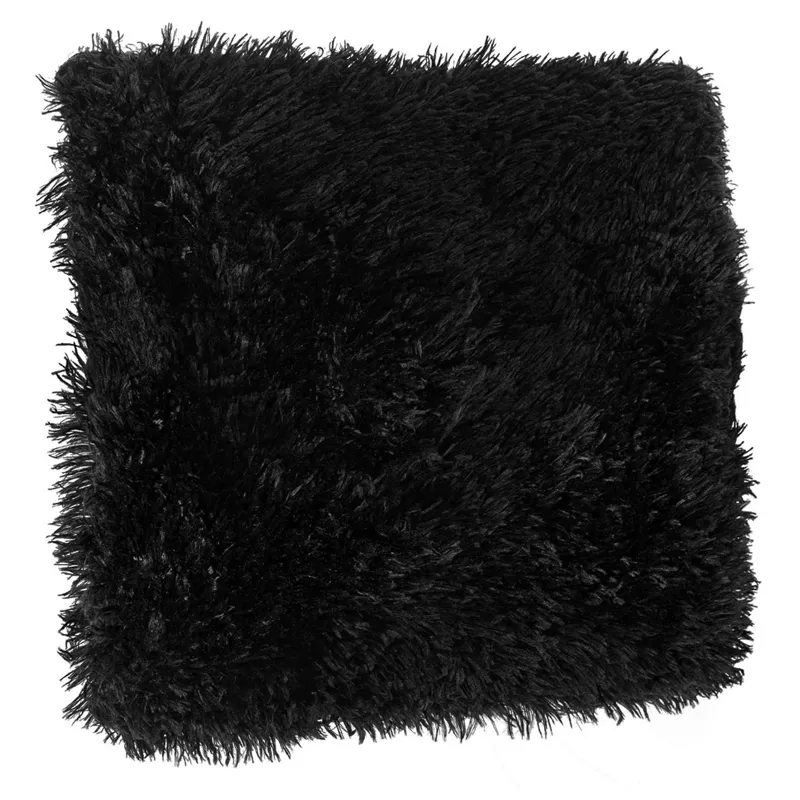 Pernă decorativă din imitație de blană shaggy, neagră, 51x51 cm