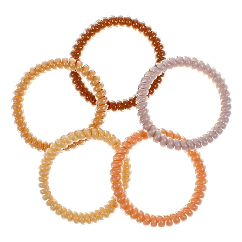 Elastice de par din plastic, Set 5 buc, Culori asortate (lila, maro, bej, ecru)