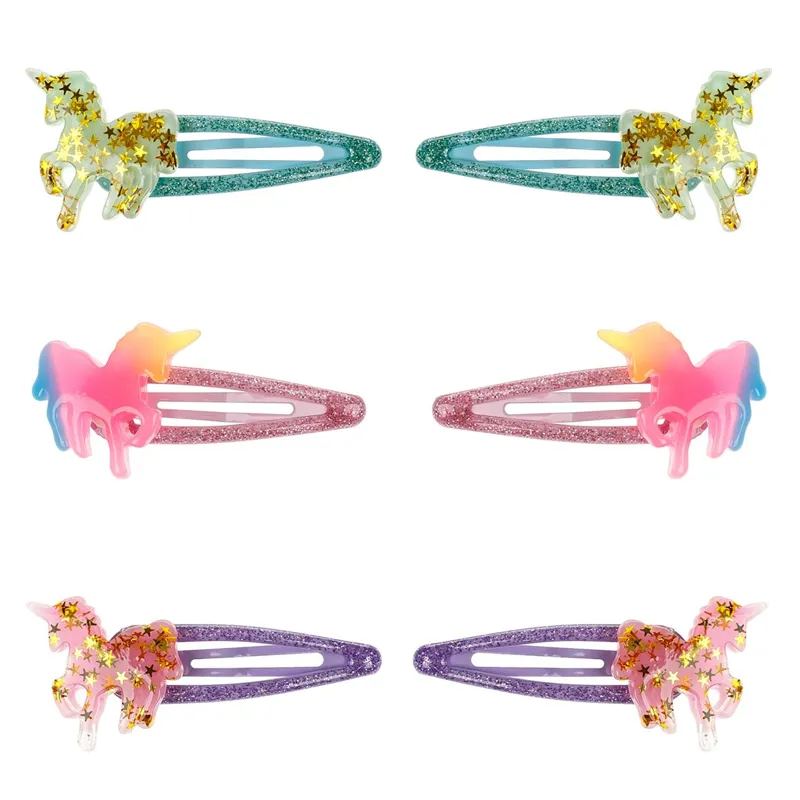 Clame Par Metalice Multicolor Unicorn Stele 3D Glitter pentru Copii