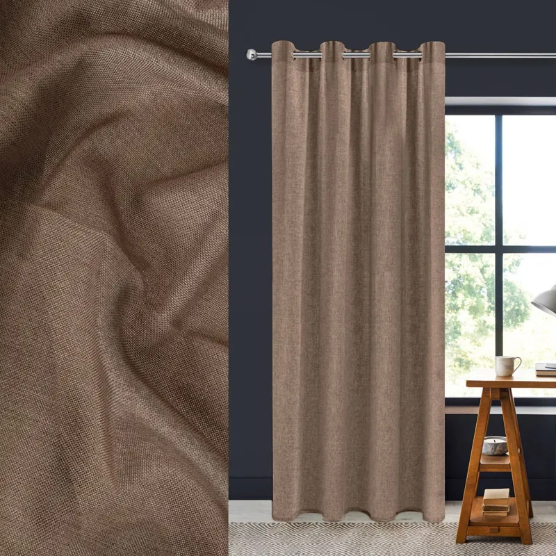 Perdea decorativă cu inele, Maro, 140x260 cm, Poliester – poza 2